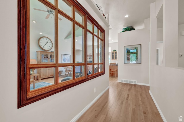 3674 N Willow Brooke Ln, Eden, UT 84310 - hall with wood finished floors, recessed lighting, baseboards, and visible vents