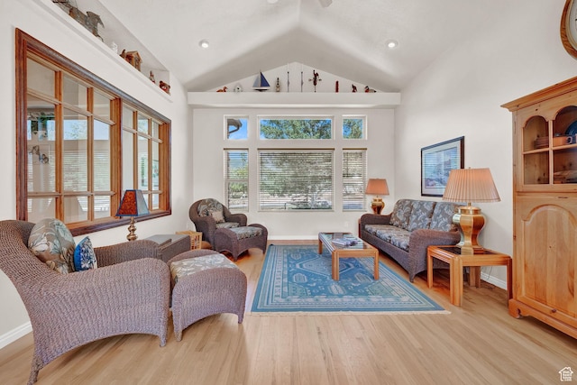 3674 N Willow Brooke Ln, Eden, UT 84310 - living area featuring high vaulted ceiling, baseboards, and light wood finished floors