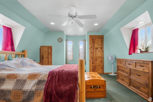 2586 S Red Willow Ln Unit 607, Heber City, UT 84032 - bedroom with carpet, baseboards, recessed lighting, a ceiling fan, and lofted ceiling