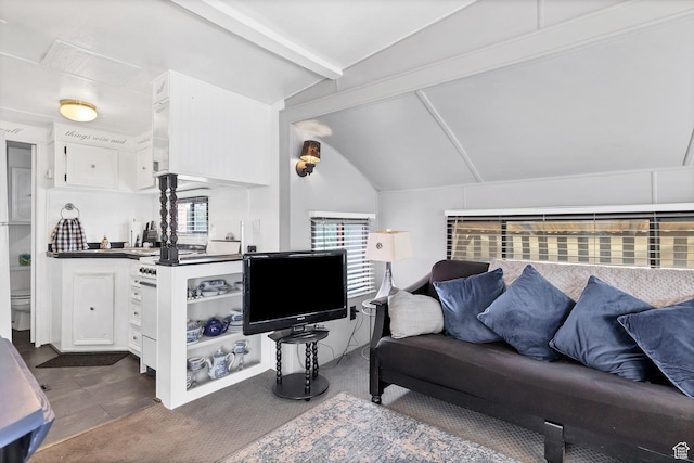 1225 N Dixie Downs Rd Unit 29, St George, UT 84770 - living room with lofted ceiling with beams