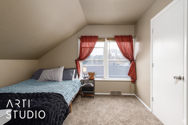 2209 Van Buren Ave, Ogden, UT 84401 - bedroom with baseboards, visible vents, vaulted ceiling, and carpet