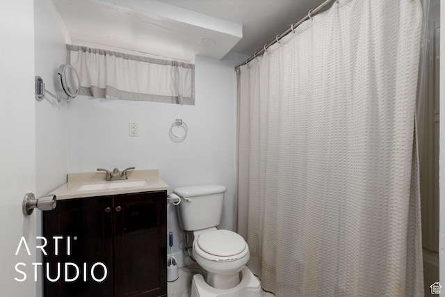 2209 Van Buren Ave, Ogden, UT 84401 - bathroom featuring toilet, vanity, and a shower with curtain