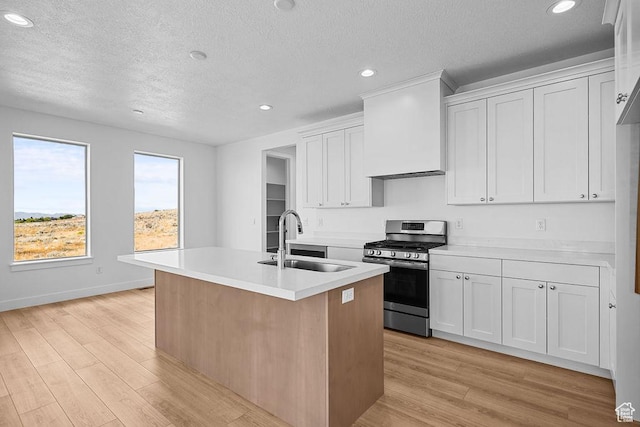 3666 W 2110 S Unit 103, Syracuse, UT 84075 - kitchen with light wood finished floors, light countertops, stainless steel range with gas cooktop, and a sink