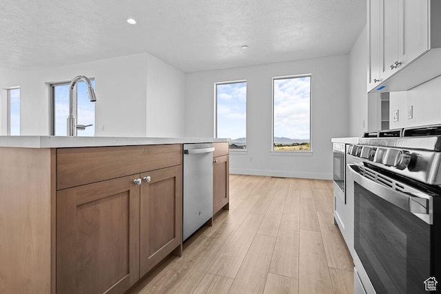 3666 W 2110 S Unit 103, Syracuse, UT 84075 - kitchen with light countertops, appliances with stainless steel finishes, a healthy amount of sunlight, and light wood-type flooring