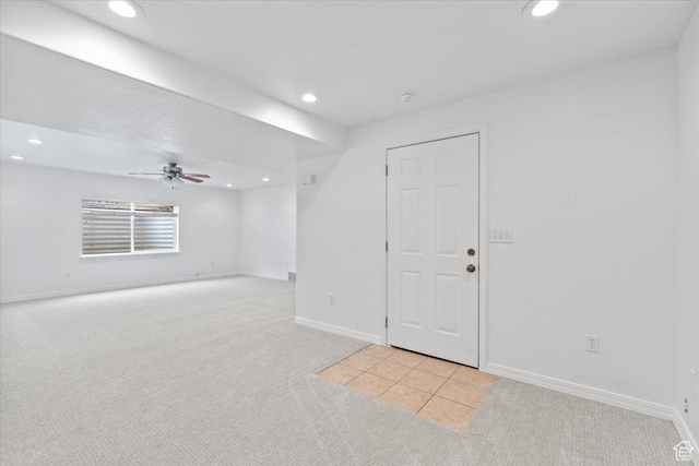 9587 N 4500 W, Cedar Hills, UT 84062 - empty room with baseboards, recessed lighting, a ceiling fan, light carpet, and light tile patterned floors