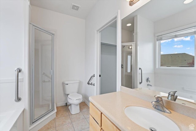 9587 N 4500 W, Cedar Hills, UT 84062 - full bathroom featuring toilet, a garden tub, a shower stall, tile patterned flooring, and visible vents
