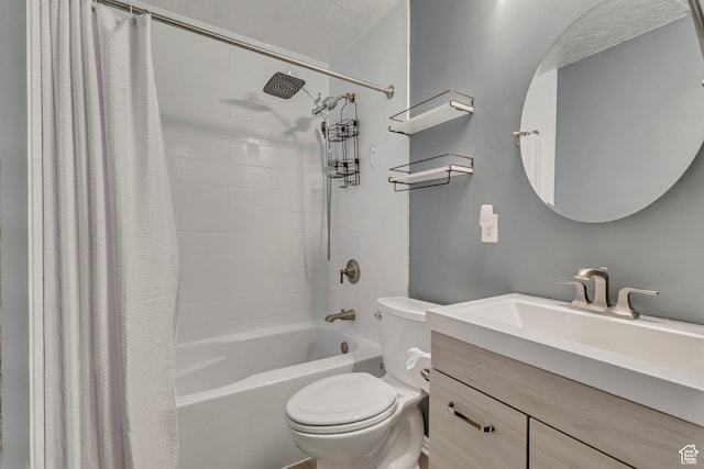 2683 S Melville Dr, Magna, UT 84044 - full bathroom with a textured ceiling, toilet, vanity, and shower / bathtub combination with curtain