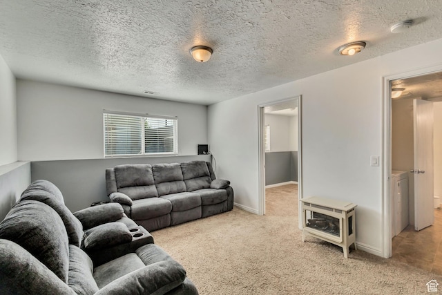 2683 S Melville Dr, Magna, UT 84044 - living room with a textured ceiling, baseboards, and light colored carpet