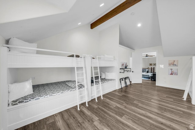 4301 W Canterbury Rd, Hurricane, UT 84737 - bedroom with lofted ceiling with beams, baseboards, wood finished floors, and recessed lighting