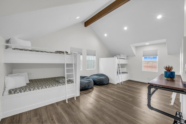 4301 W Canterbury Rd, Hurricane, UT 84737 - bedroom with baseboards, lofted ceiling with beams, wood finished floors, and recessed lighting