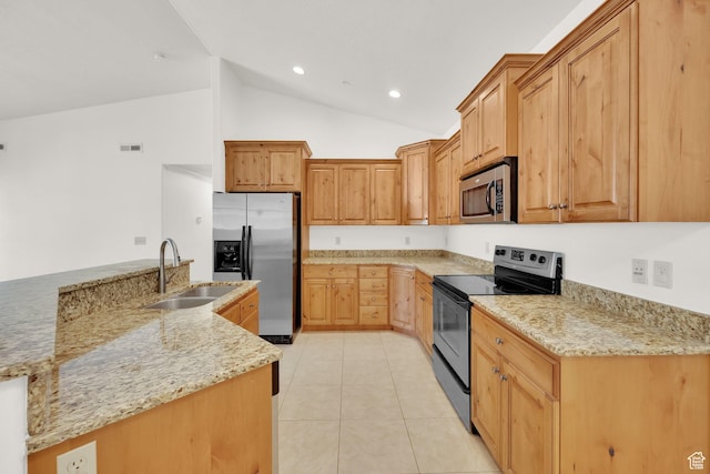 982 W 960 N Unit 116, Orem, UT 84057 - kitchen featuring a sink, light tile patterned floors, light stone counters, and stainless steel appliances