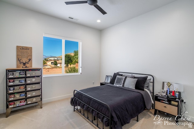 3169 S Pecos Dr, Washington, UT 84780 - carpeted bedroom with baseboards, visible vents, recessed lighting, and a ceiling fan
