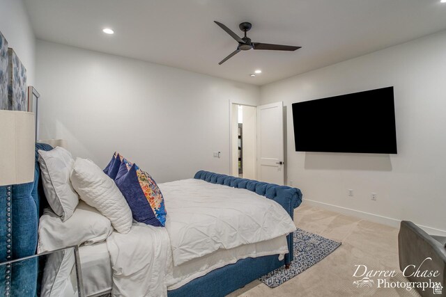 3169 S Pecos Dr, Washington, UT 84780 - bedroom with baseboards, a ceiling fan, recessed lighting, and carpet