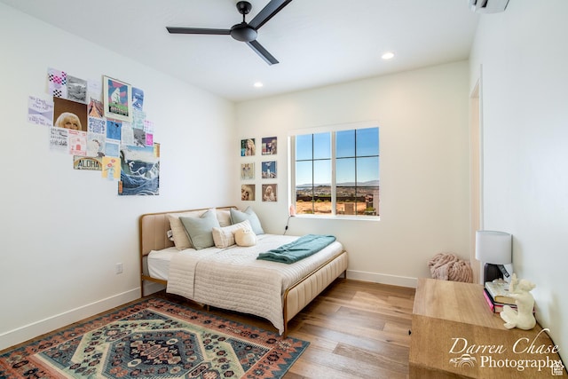 3169 S Pecos Dr, Washington, UT 84780 - bedroom featuring baseboards, ceiling fan, wood finished floors, and recessed lighting