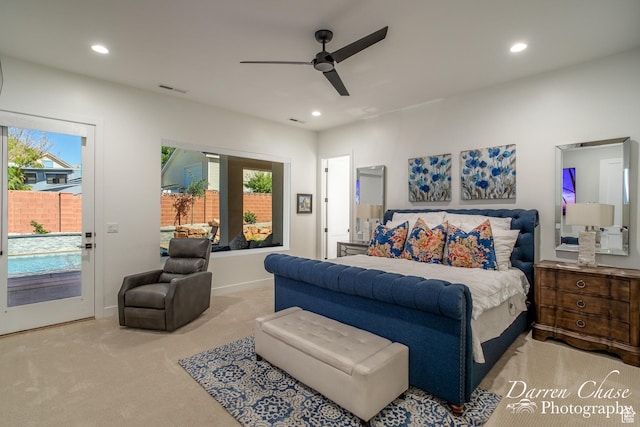 3169 S Pecos Dr, Washington, UT 84780 - bedroom featuring visible vents, carpet floors, recessed lighting, and access to outside