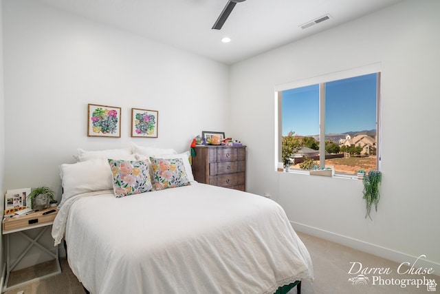 3169 S Pecos Dr, Washington, UT 84780 - bedroom featuring carpet, a ceiling fan, baseboards, visible vents, and recessed lighting
