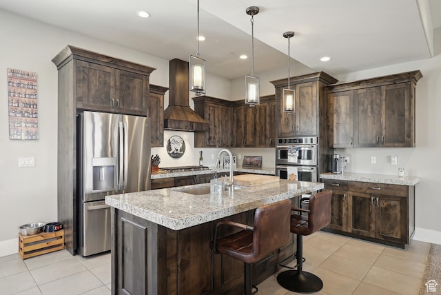 1713 E Viewside Cir, Hideout, UT 84036 - kitchen featuring dark brown cabinets, light tile patterned flooring, a sink, and stainless steel appliances