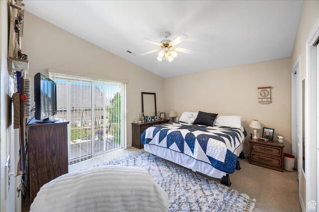 2050 W Canyon View Dr Unit 203, St George, UT 84770 - carpeted bedroom with access to outside, lofted ceiling, visible vents, and a ceiling fan