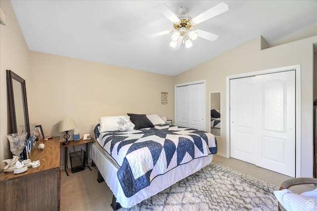 2050 W Canyon View Dr Unit 203, St George, UT 84770 - carpeted bedroom featuring a ceiling fan, multiple closets, and vaulted ceiling