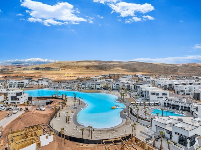 view of pool with a mountain view