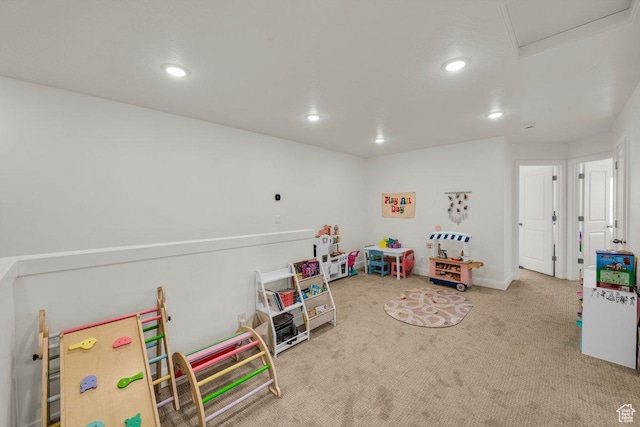 playroom featuring carpet floors and recessed lighting