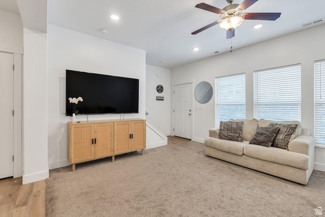 2740 E Kistler Aly, Eagle Mountain, UT 84005 - living area with visible vents, recessed lighting, a ceiling fan, and plenty of natural light