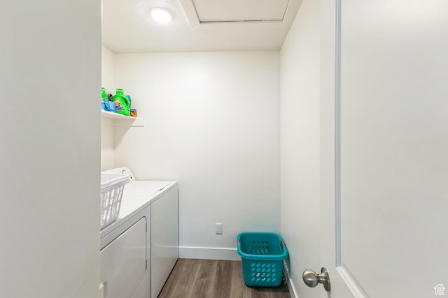 917 W 1000 N Unit 6, Tremonton, UT 84337 - laundry room with attic access, washer and clothes dryer, baseboards, wood finished floors, and laundry area