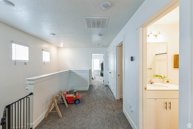 917 W 1000 N Unit 6, Tremonton, UT 84337 - corridor featuring visible vents, a sink, carpet floors, baseboards, and a textured ceiling