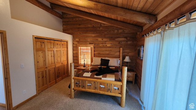 2568 Foxridge Dr, Garden City, UT 84028 - carpeted bedroom featuring rustic walls and wood ceiling