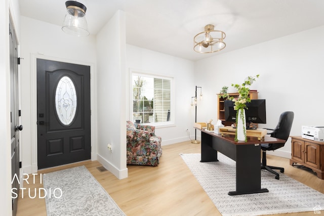 486 W 1200 N, Mapleton, UT 84664 - interior space with baseboards, light wood-style floors, and a chandelier