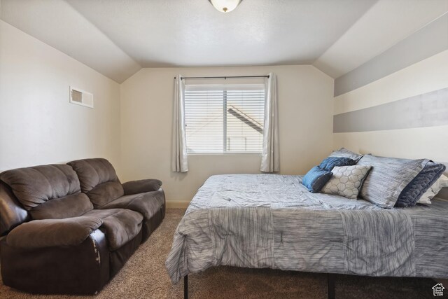 6212 W 100 S, Hurricane, UT 84737 - bedroom featuring visible vents, carpet flooring, and vaulted ceiling