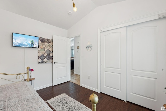 1022 W Allington Dr N, North Salt Lake, UT 84054 - bedroom with a closet, dark wood-type flooring, lofted ceiling, and baseboards