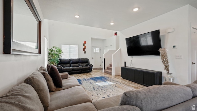 7756 W Bellfield Rd, Magna, UT 84044 - living area featuring stairs, recessed lighting, and light wood-type flooring