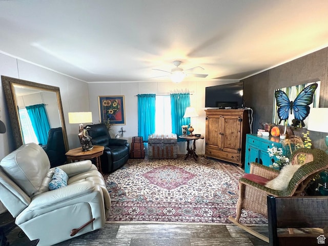 3203 S Nina Loop, Garden City, UT 84028 - living room with ceiling fan and ornamental molding