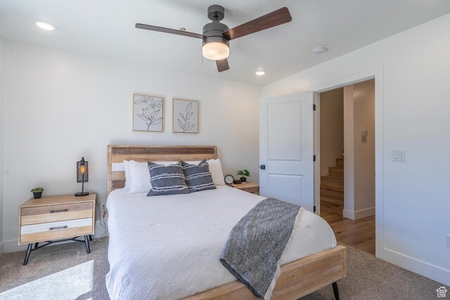 5399 S Cerulean Ln Unit 95, St George, UT 84790 - bedroom with carpet flooring, baseboards, ceiling fan, and recessed lighting