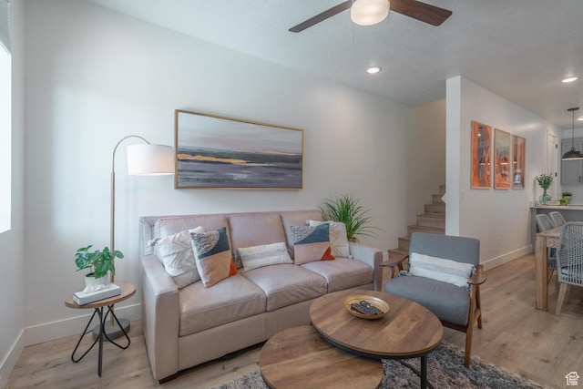 5399 S Cerulean Ln Unit 95, St George, UT 84790 - living area with baseboards, light wood-type flooring, recessed lighting, and a ceiling fan