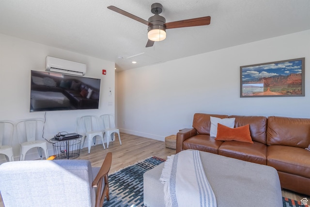 5399 S Cerulean Ln Unit 95, St George, UT 84790 - living area featuring a wall mounted AC, baseboards, wood finished floors, recessed lighting, and a ceiling fan