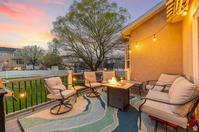 13968 S Hawberry Rd E, Draper, UT 84020 - view of patio / terrace featuring fence and an outdoor living space with a fire pit