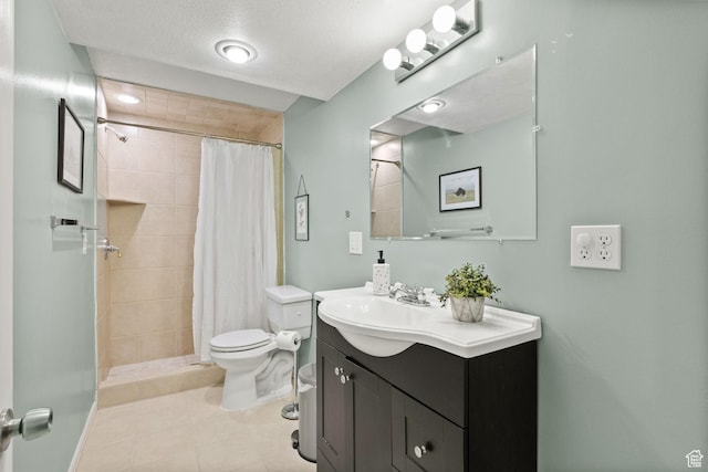 13968 S Hawberry Rd E, Draper, UT 84020 - bathroom featuring vanity, a tile shower, toilet, baseboards, and a textured ceiling