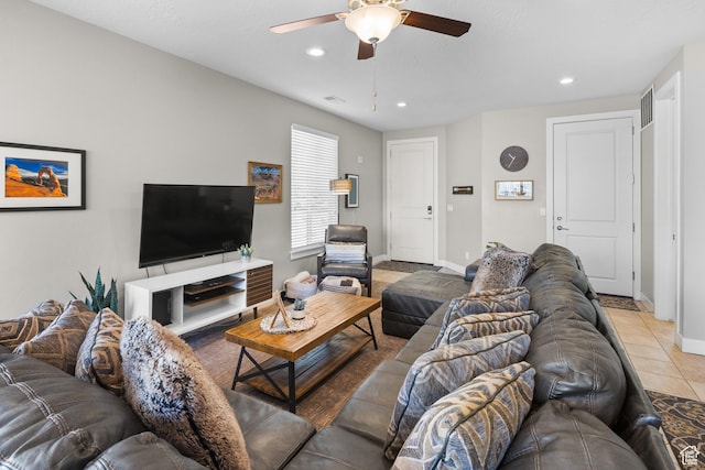 429 N 600 W, Moab, UT 84532 - living area featuring recessed lighting, light tile patterned floors, baseboards, visible vents, and a ceiling fan