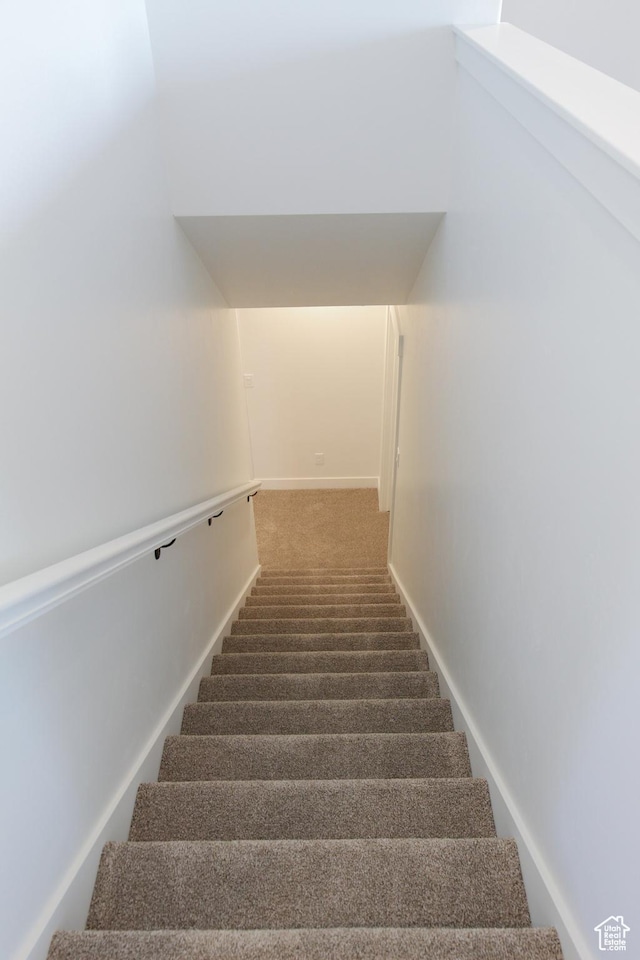 stairway with carpet and baseboards