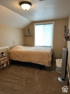 4190 W Delray N Unit 39, Vernal, UT 84078 - bedroom with dark colored carpet and lofted ceiling