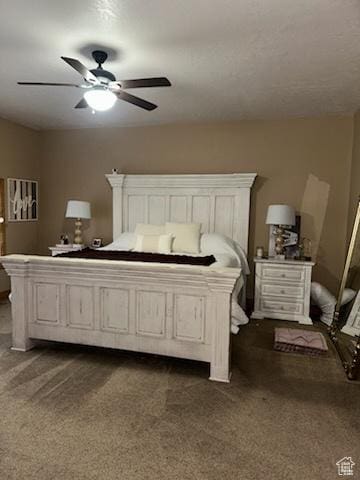 4190 W Delray N Unit 39, Vernal, UT 84078 - bedroom with dark colored carpet and a ceiling fan
