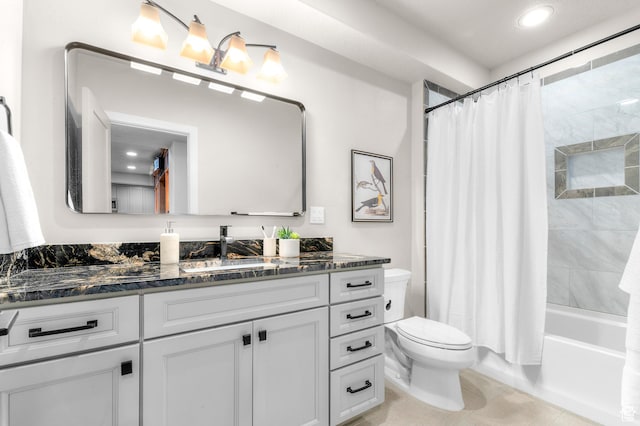 86 E 1675 S, Farmington, UT 84025 - bathroom with recessed lighting, toilet, vanity, and shower / bathtub combination with curtain