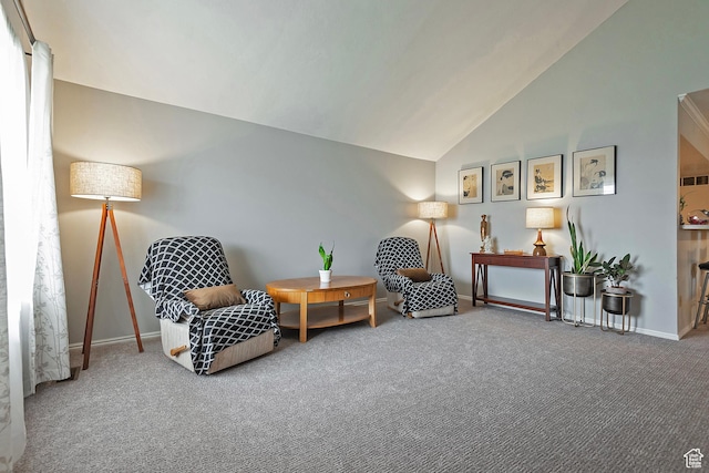 1077 E Deerwalk Ln S, Ogden, UT 84404 - living area featuring carpet flooring, baseboards, and vaulted ceiling
