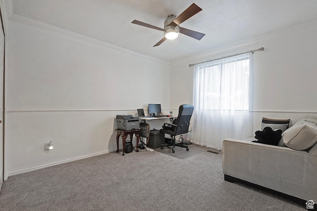 1077 E Deerwalk Ln S, Ogden, UT 84404 - carpeted home office featuring ornamental molding and ceiling fan