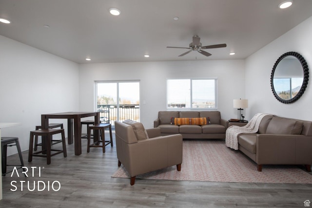 76 E 450 N, Ephraim, UT 84627 - living room with ceiling fan, wood finished floors, and recessed lighting