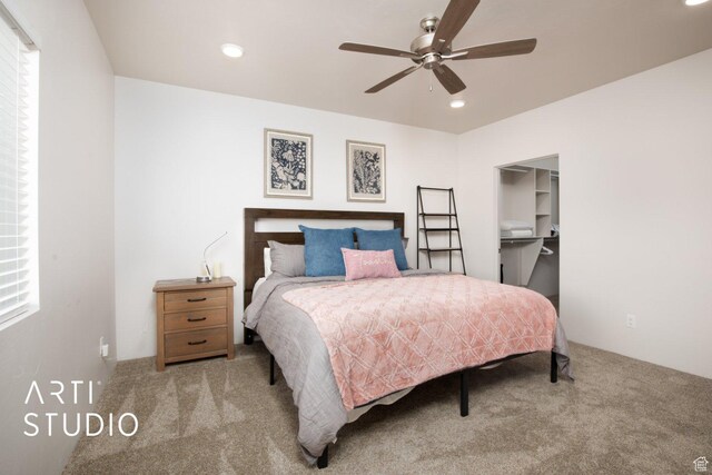 76 E 450 N, Ephraim, UT 84627 - carpeted bedroom with a walk in closet, recessed lighting, and a ceiling fan
