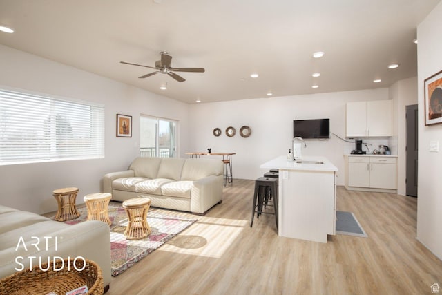 76 E 450 N, Ephraim, UT 84627 - living room featuring recessed lighting, light wood-style floors, and ceiling fan
