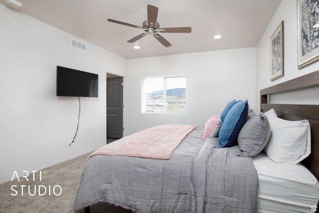 76 E 450 N, Ephraim, UT 84627 - bedroom with carpet floors, recessed lighting, ceiling fan, and visible vents